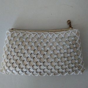 Vintage Satin Beaded Purse Made in Hong Kong 1950s